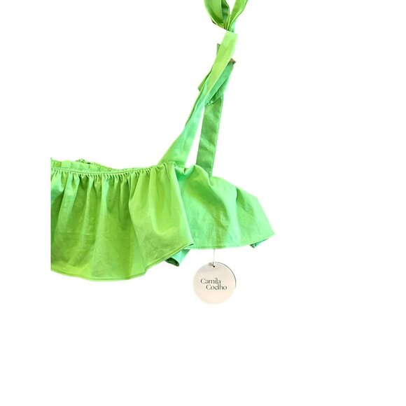 Camila Coelho Green Ruffled Tie-Strap Crop Top Sz M Revolve NWT Summer Coachella - Picture 2 of 7
